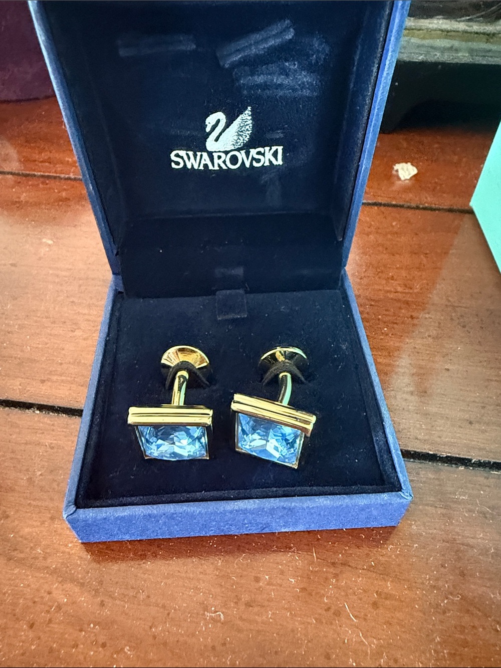 Swarovski Gold-Tone Cufflinks with Light Blue Crystals